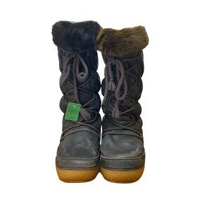 Diadora 40/41 Snow Boots Women Fur Lined Leather Gray Laced Italy